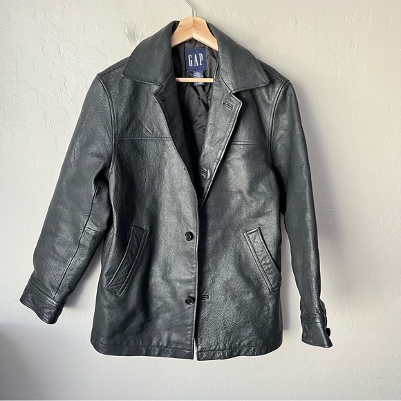 Gap Vintage 90s Y2K Lined Leather Button Up Coat - Picture 4 of 7